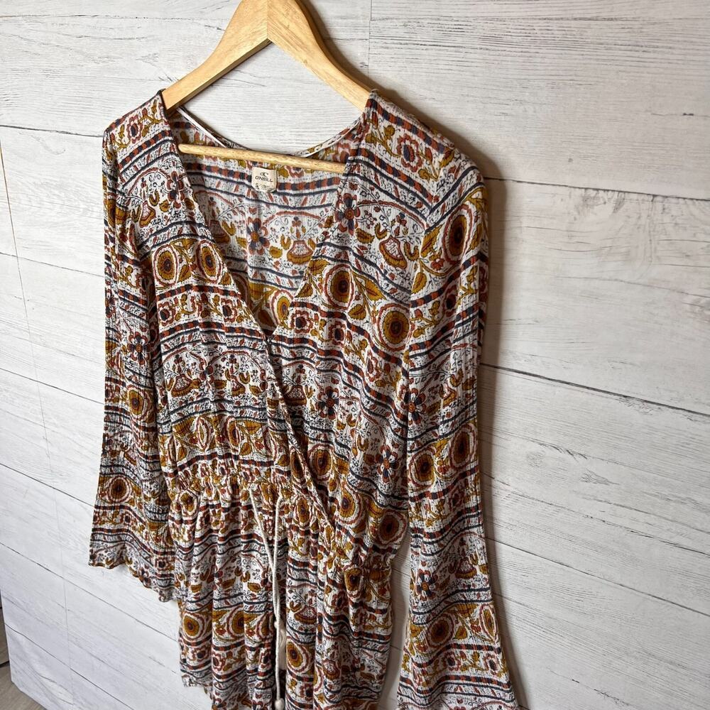 O'Neill Romper Womens Size Small Wrap Boho Floral Earth Tones Drawstring Hippy - Picture 9 of 16